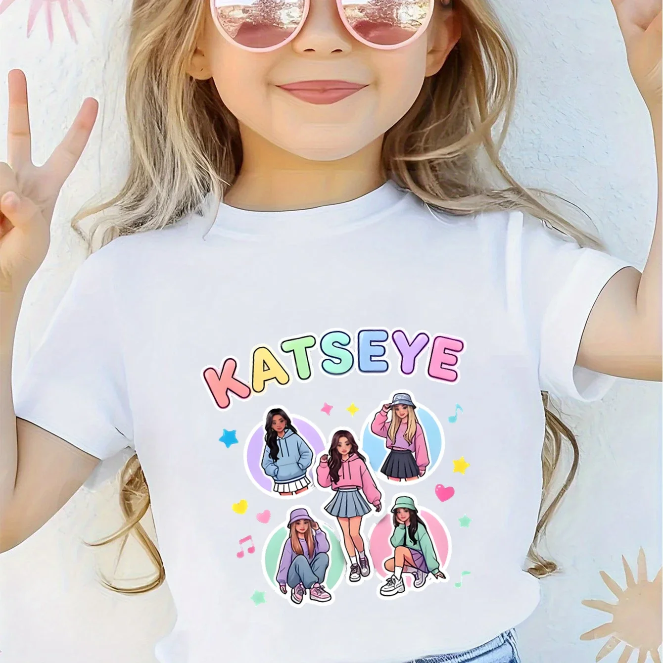 Korean Kpop Gril Group KATSEYE Printed T-shirt for Girls Kids Casual Summer Short Sleeve Tops Fashion Children's T-shirt Gifts