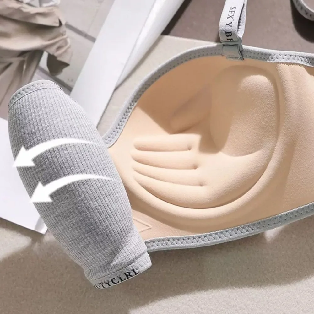 Sutiã em v profundo sem fio com letras em inglês, roupa íntima push up anti-flacidez, sem rastros, seios reunidos, sem costura