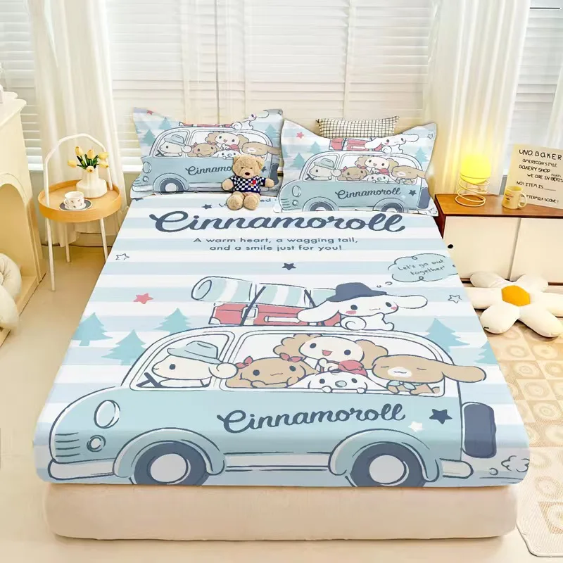 Sanrio Cinnamoroll Bed Mattress Cover Cute Cartoon Cinnamoroll Painted Bed Linen Fitted Sheet For Kids Adult Single Double Size