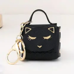 Womens Wallet Cute Cat PU Leather Coin Purse for Women Keychain Small Coin Pouch Key Ring Fashionable Bag Pendant