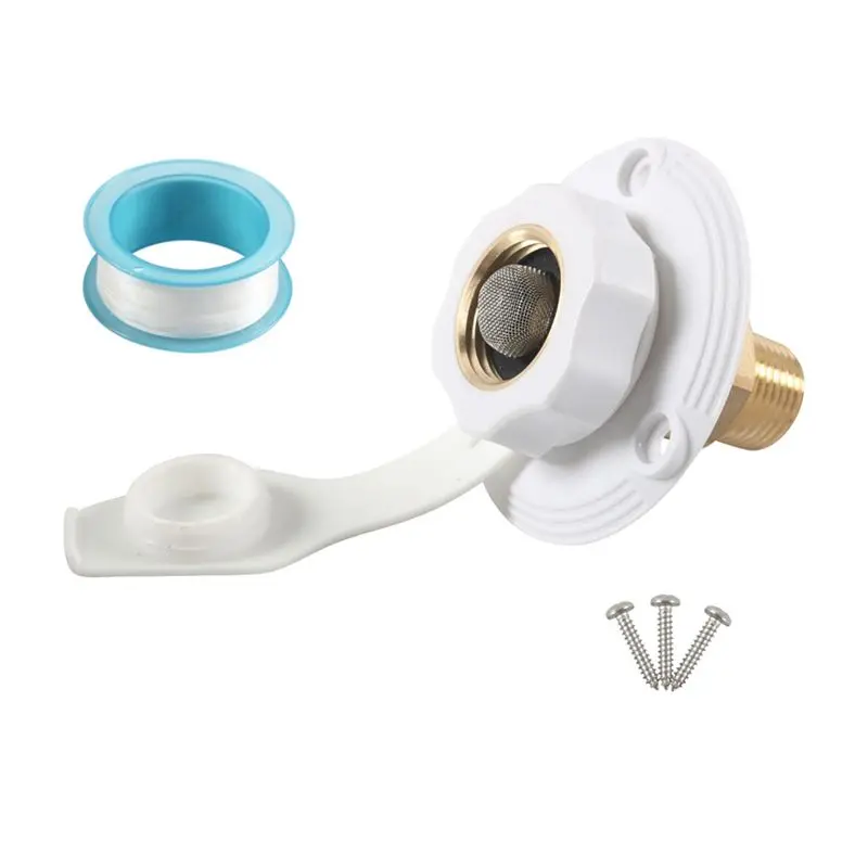 

A82M-RV Water Inlet Connection City Water Fill Inlet Flange Brass With Check Valve RV Water Hose Connector