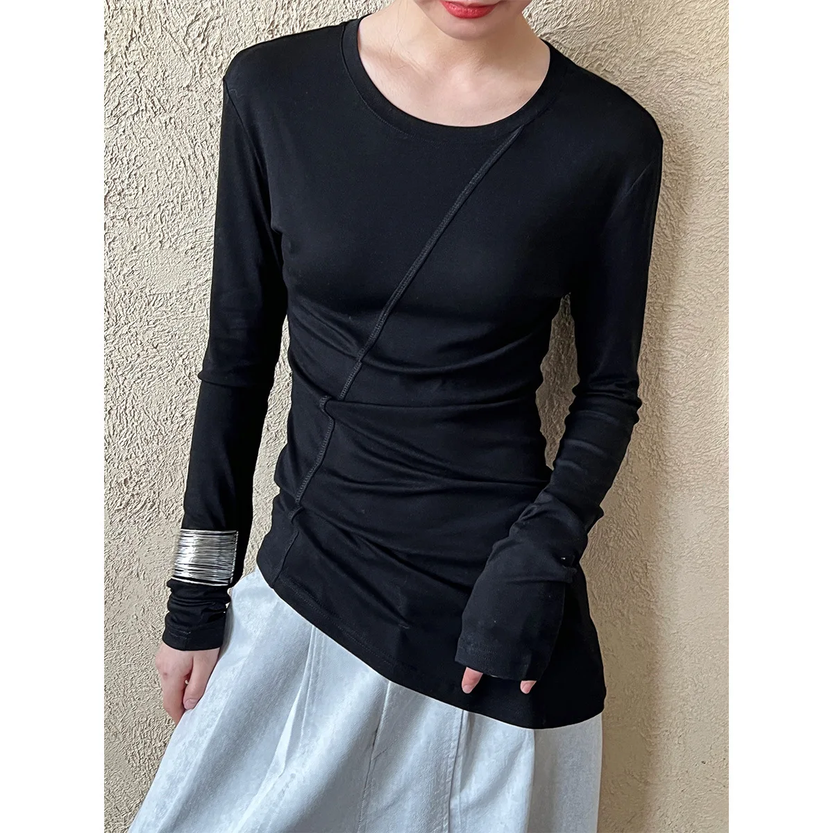 

Womens Top Spring New Korean Edition Irregular Slimming Bottom Shirt Casual Fashion Daily Elegant Wear