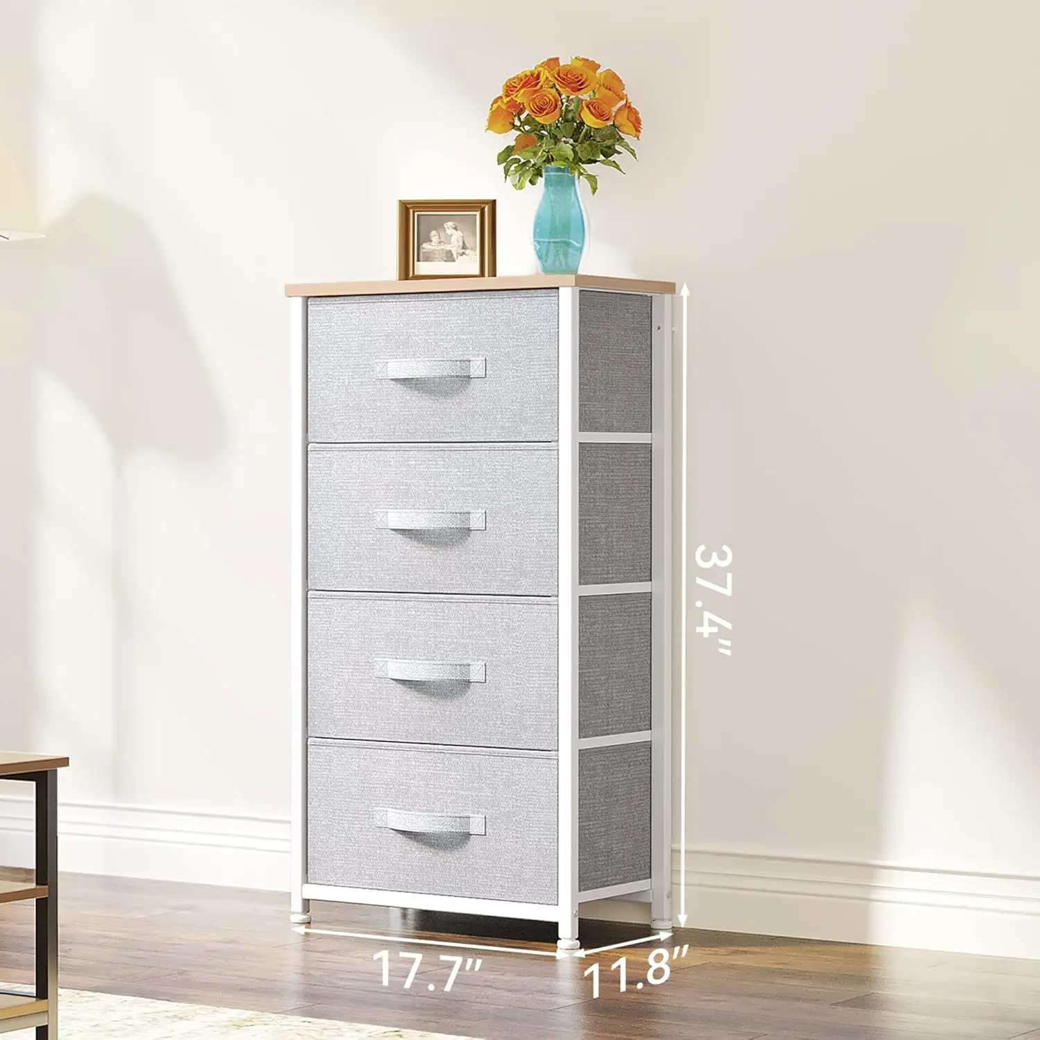 Dresser with 4 Drawers - Fabric Storage Tower, Organizer Unit for Bedroom, Living Room, Hallway, Closets - Sturdy Steel Frame