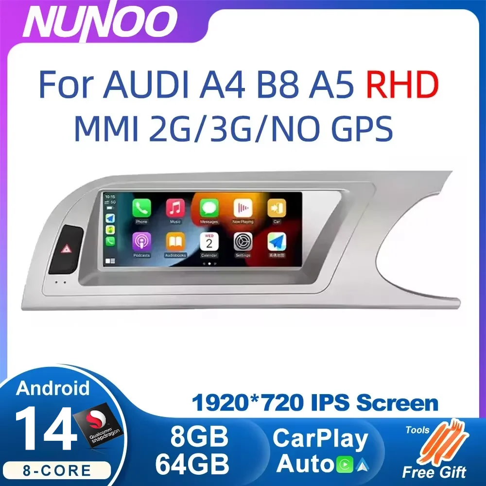 Android 14 Carplay Screen For Audi A4 B8 A5 2008-2016 RHD MMI 2G 3G GPS Multimedia Palyer Auto Radio DSP Stereo Qualcomm Navi