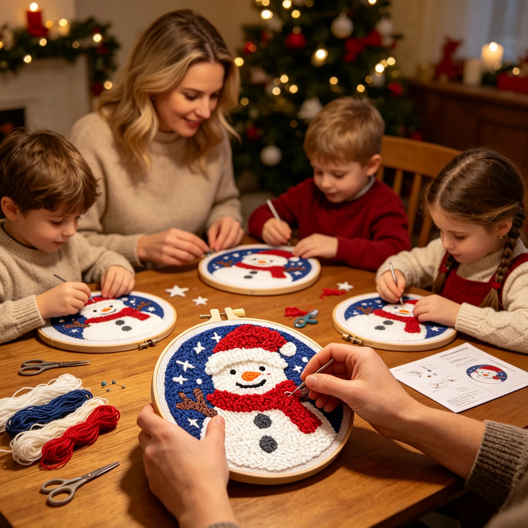 DIY Christmas Punch Needle Kits Santa Claus Easy for Beginners Wool Poke Embroidery Starter Craft Set for Adults Festival Gift a