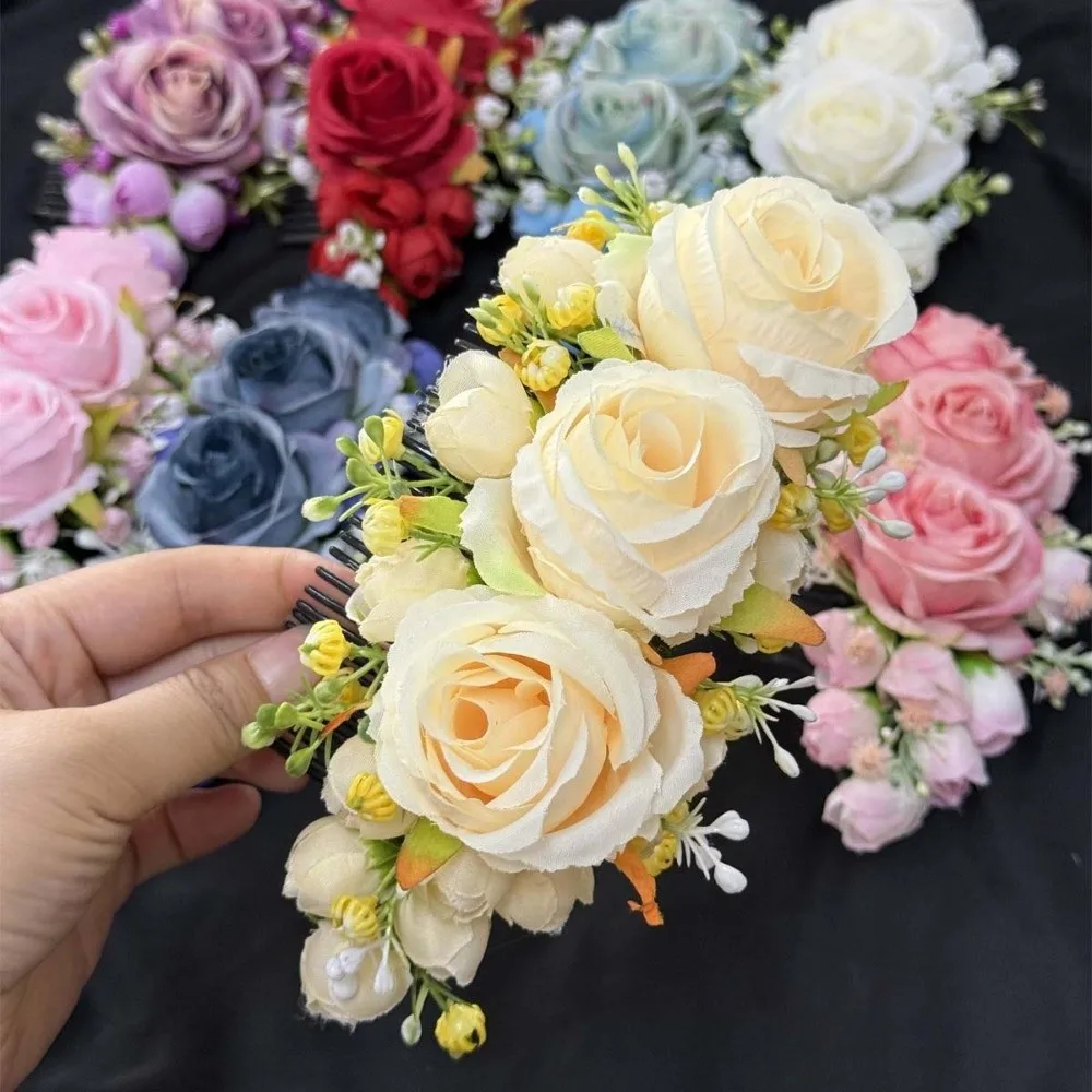 

Elegant Sweet Flowers Hairpin Thai Style Rose Rose Hair Comb Cloth Floral Headwear Chignon Hair Clips Bride
