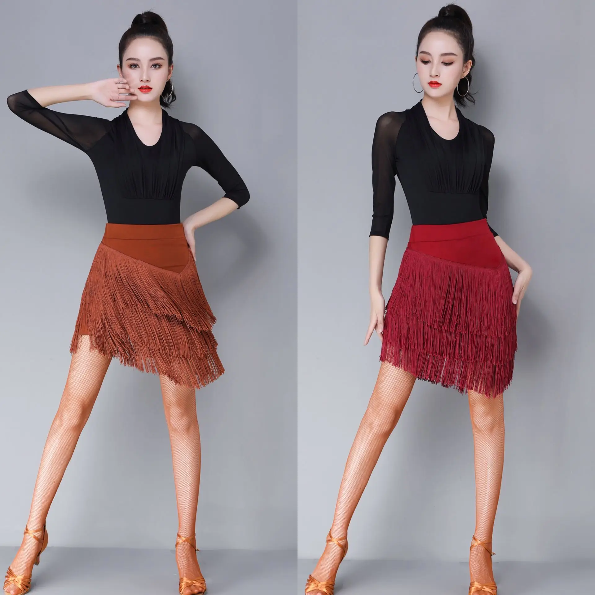 Latin Dance Skirt Practice Clothing Female Adult Skirt Fringed Skirt Bottoms Competition Dance Costumes 2022 Black Dress Women