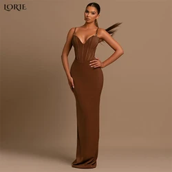 LORIE Brown Luxury Mermaid Evening Dresses Spaghetti Straps V-Neck Elastic Satin Prom Dress Saudi Arabia Beach Party Gowns 2022