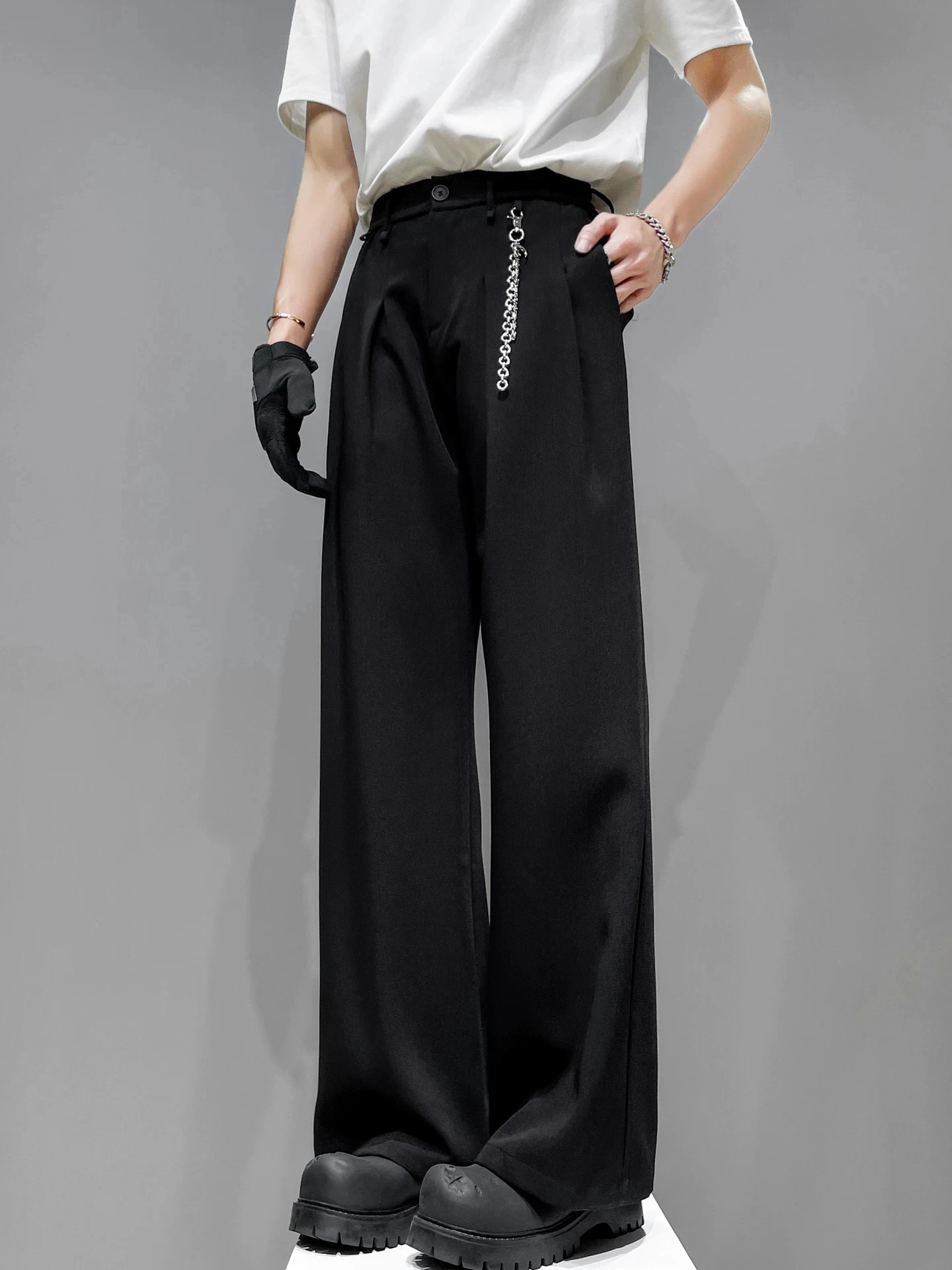 

Casual Black Wide Leg Pants for Teens Loose Fit Drapey Micro Flared Straight Leg Trousers Versatile Long Pants Polyester Fiber