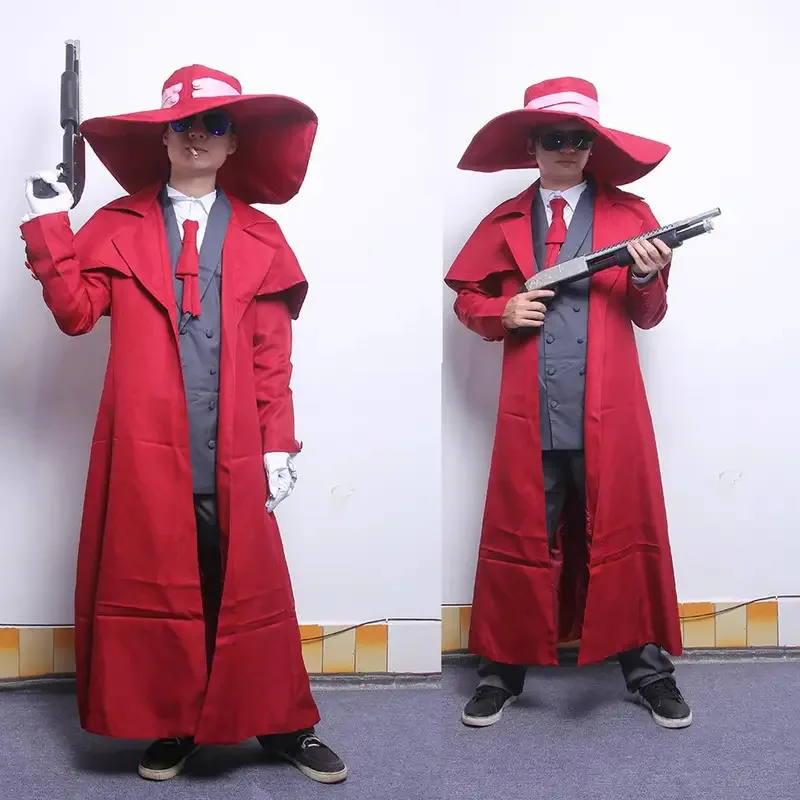 

CyAnime Comic Hellsing Alucard Cosplay Costume Red Trench Alucard Van Cosplay Vampire Hat Costume Halloween Carnival Men Suit