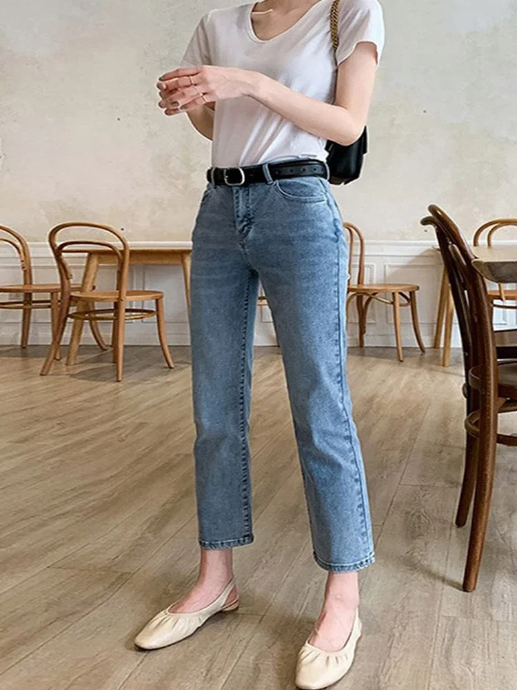 

Ankle Length Women Jeans Autumn Stretch Straight Chic Ladies Washed Denim Pants kawaii Streetwear Boyfriend Jeans For Women 2022