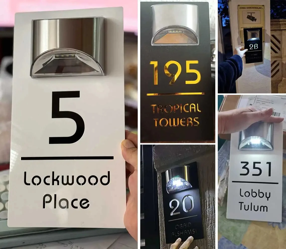 Imagem -04 - Acrílico Personalizado Led Solar House Sinal Placa Personalizada Moderna Porta Número Laser Corte Contemporânea Casa Placa Dropshipping