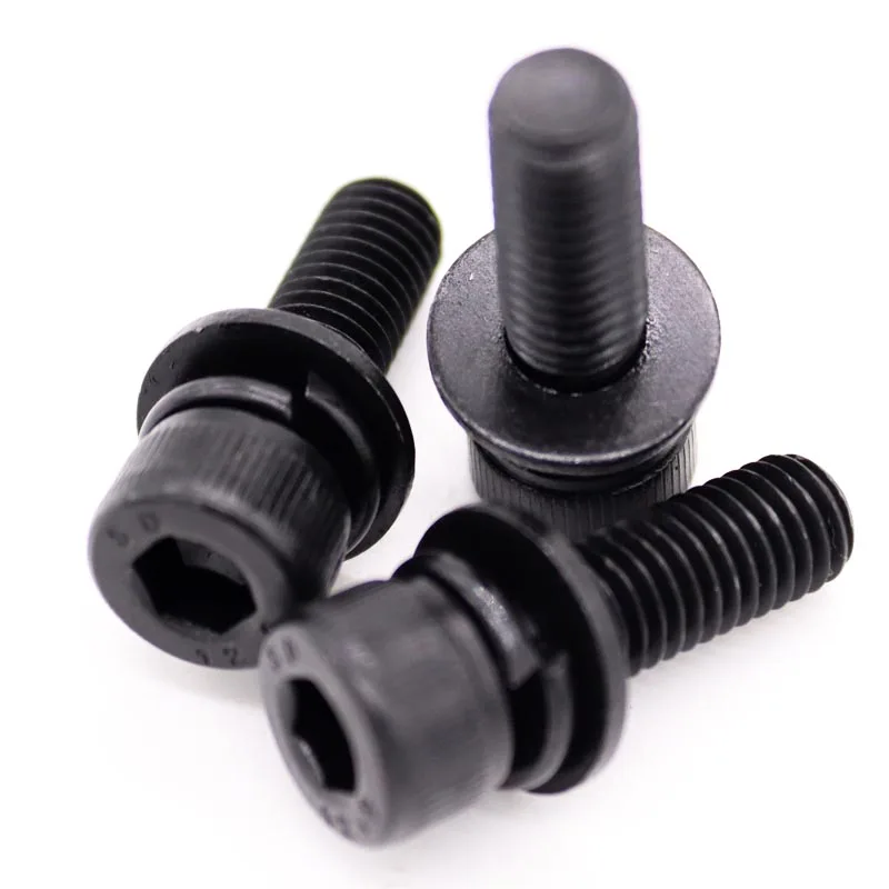 M3 M4 M5 M6 M8 M10 12 Black Grade 12.9 Steel Allen Hexagon Hex Socket Cap Head SEM Screw Flat Washer Spring Gasket Assemble Bolt