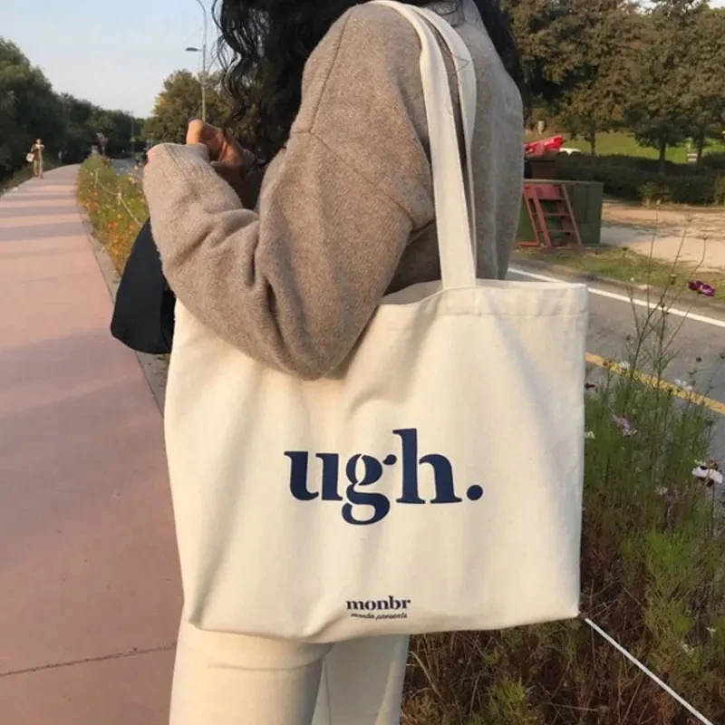 Women Canvas Shopping Bag Casual Large Capacity Letters Print Female Shoulder Bag Eco Handbag Tote Reusable Grocery Shopper Bags