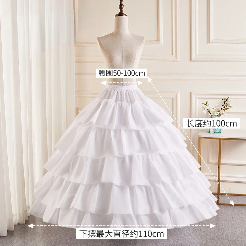 Bridal Fishbone Wedding Dress Adjustable Half-Length Pettiskirt Ruffled Oversized Floor-Length Lolita Slip Dress Flower