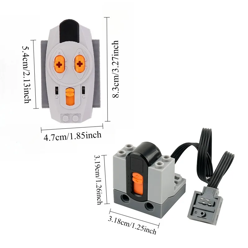 Zestaw silnika kolejowego MOC Power Functions z odbiornikiem IR i pojemnikiem na baterie do projektów DIY z klockami konstrukcyjnymi kompatybilnymi z systemami technicznymi.