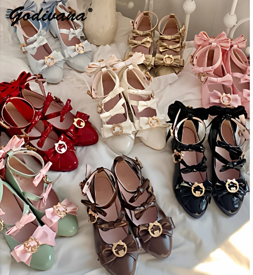

Оригинальные винтажные туфли-лодочки на среднем каблуке с острым носком, милые туфли для девочек и женщин, с бантом, в стиле Лолита, для вечеринок, косплей-туфли на каблуке