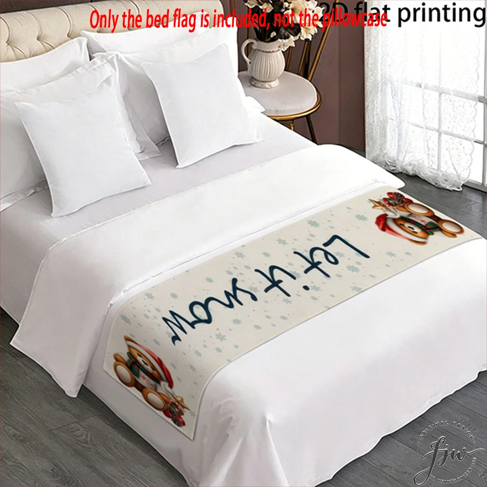 1pc Christmas Teddy Bear Let It Snow Bed Runner Bed flag only,Elegant bedroom without pillowcase, gift for people