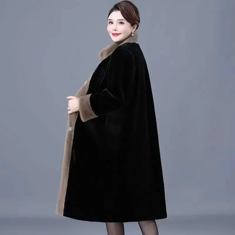 2025 Women New Autumn/winter Thickened Loose Imitate Mink Fur And Fur Integrated Coat Female Long Patchwork Fashion Warm Coat