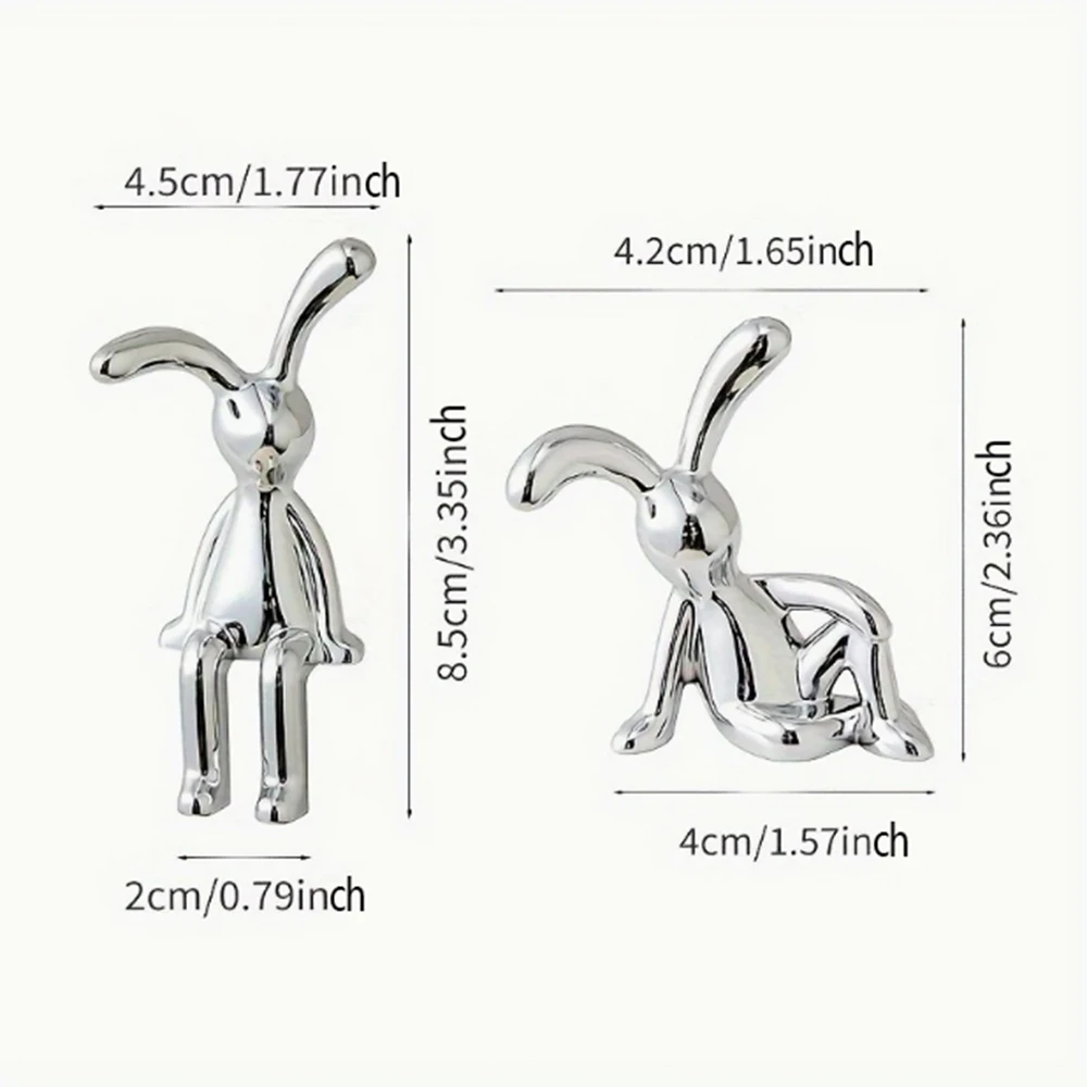 2 Pieces Silver Plated Resin Bunny Statues, Fantasy Themed Decorative Collectibles for Living Room, Bedroom and All Room Types - Detail 1