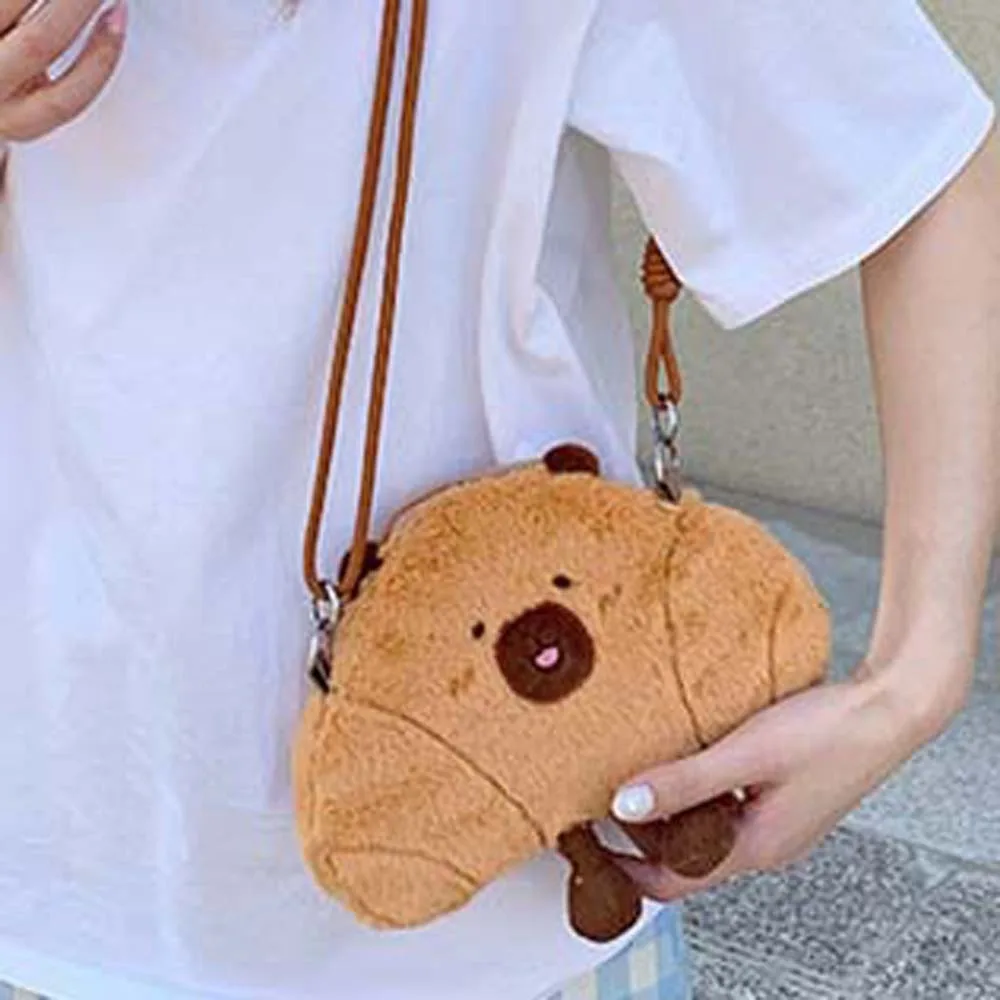 

Cute Bread Capybara Shoulder Bag Lightweight Soft Plush Croissant Crossbody Bag Furry Large Capacity Creative Cartoon Pouch