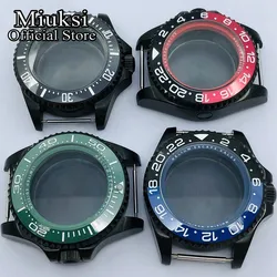 Miuksi 44mm watch case sapphire glass ceramic/titanium bezel fit NH35 NH36 ETA2824 2836 Miyota8215 DG2813 3804 PT5000 movement