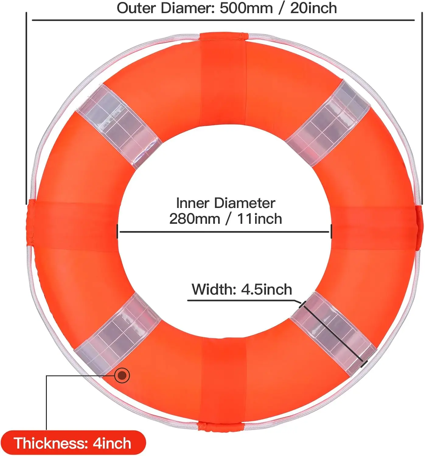 20 Inch 50cm Pool Safety Life Preserver Throw Ring Buoy- Swim Foam Rings for Swimming Pool Wall Decoration