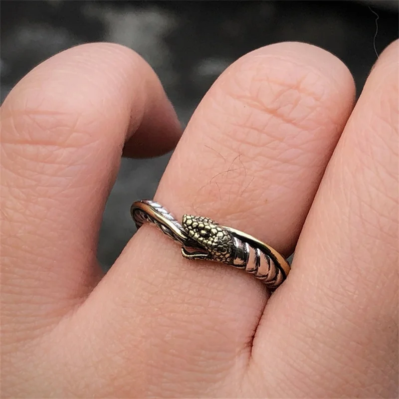 Vintage Ouroboros Snake Ring Men Jewelry Adjustable Exquisite Carved Snake Ring S925 Male Gold Collision Tail Finger Accessories