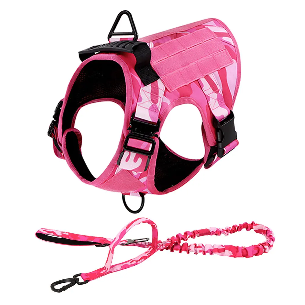 Military Dog Harness For Large Dogs Pink Harness and Leash Set Adjustable Pet Tactical Training Vest German Shepherd Malinois