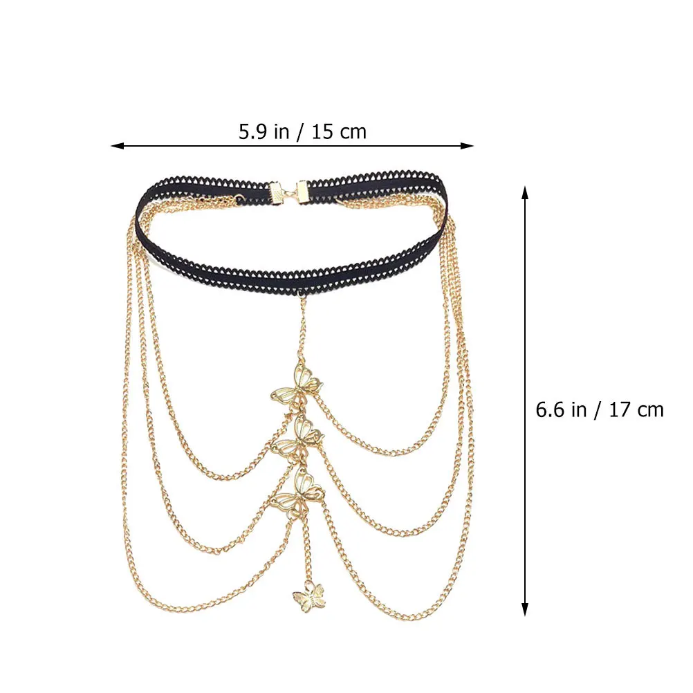 Corrente elástica sexy para coxa, joias multicamadas para pernas, borboletas, corrente corporal, boate, festival, festa, correntes corporais para mulheres