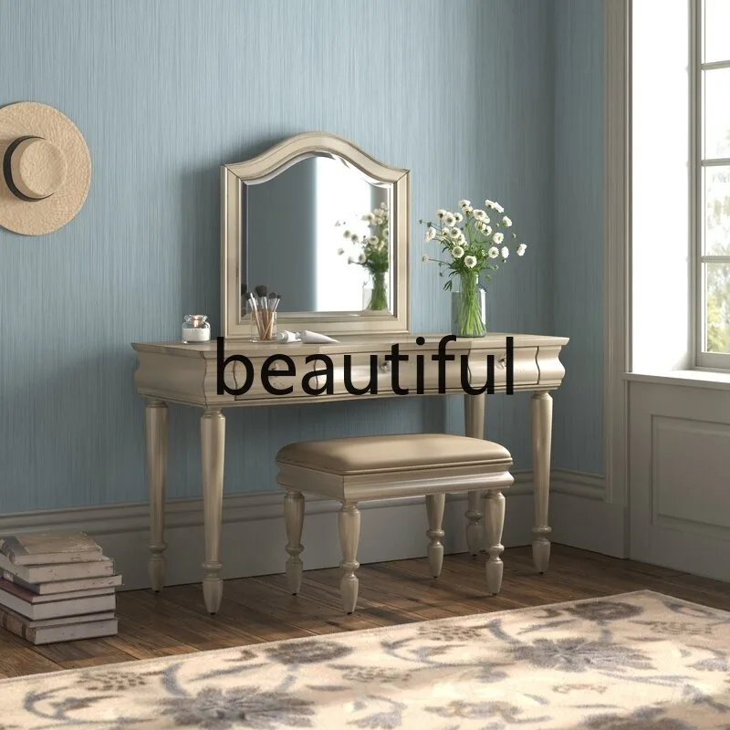 

American dressing table, bedroom simple solid wood dressing table, white small apartment dressing table, European style