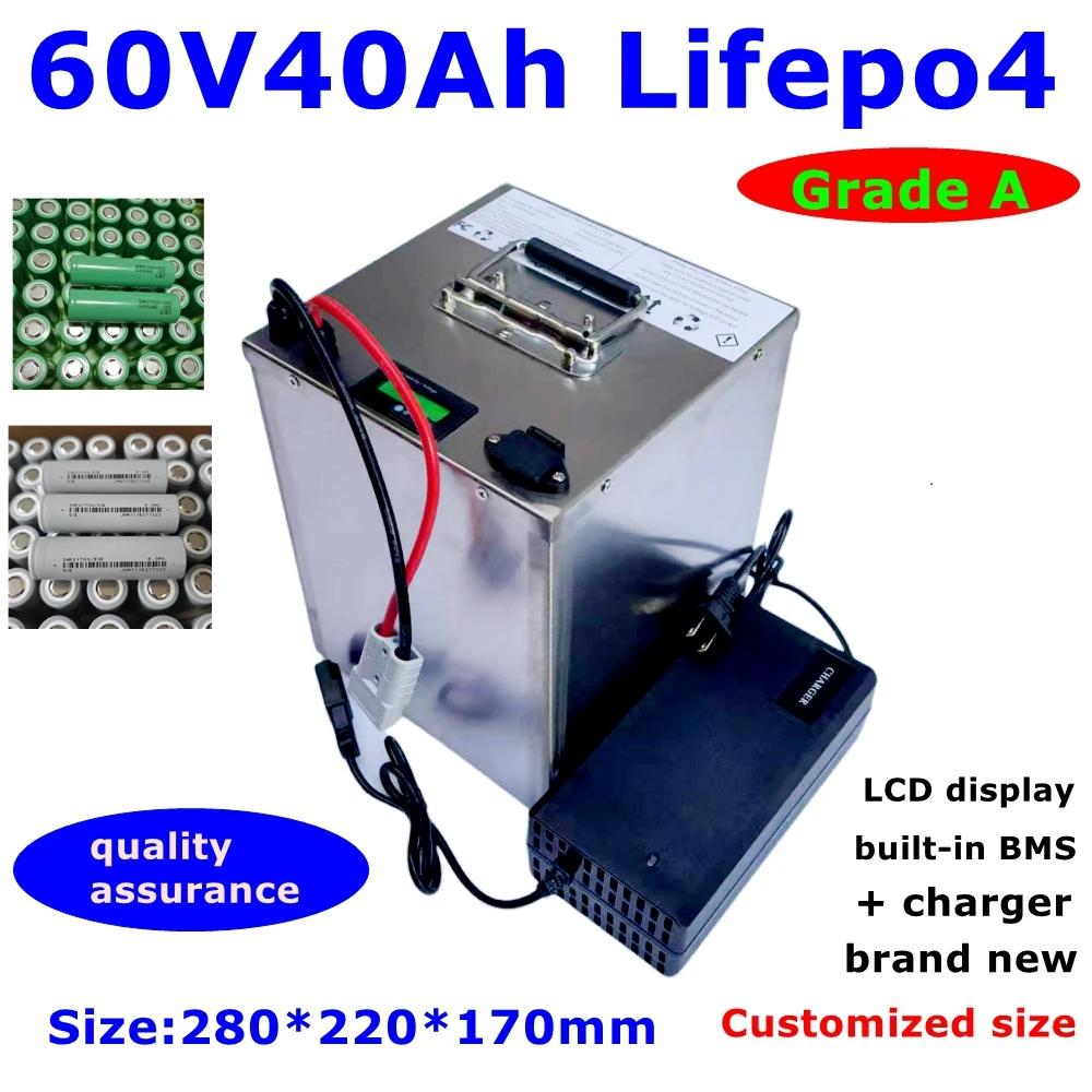 

LT-60V 40AH lifepo4 battery BMS 80A 3500w 4800W lithium bateria for scooter Inverter EV bike Touring car caravan + 10A charger