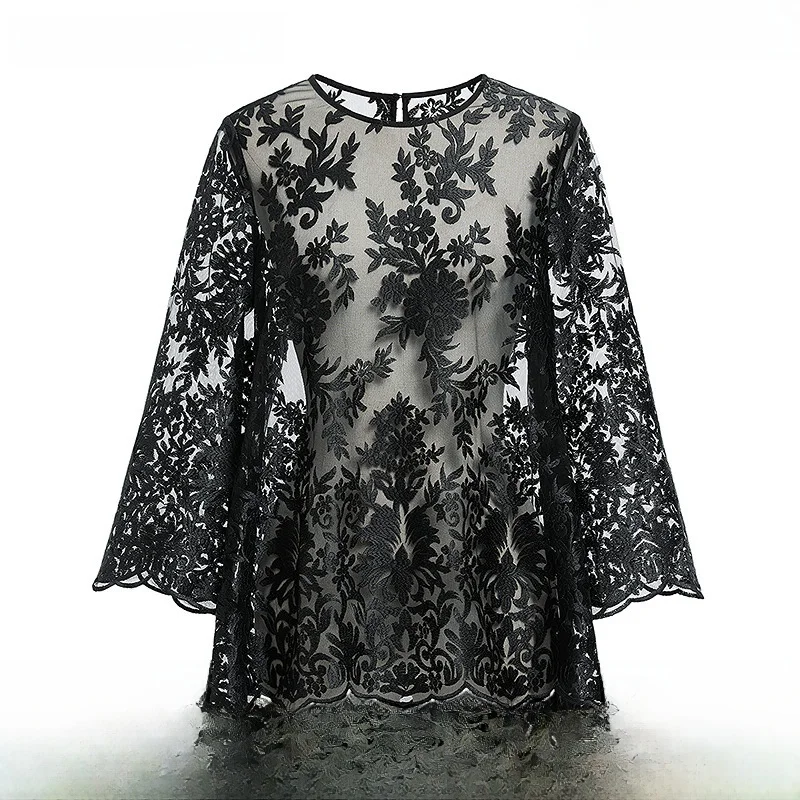 

Red Sve 2024, осенние новые женские асимметричные длинные свеки, круглые, кружевные, повседневные, с вышивкой, Ele Faionable