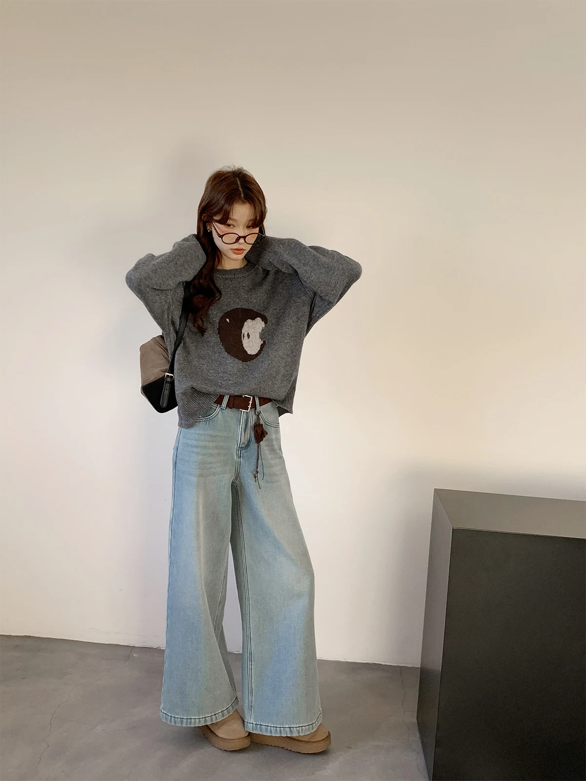 

ey Loose Knitted Sweater round Newed Series Korean Sle Fce Soft Long Sve Autumn Winter Base Layer Top for Women