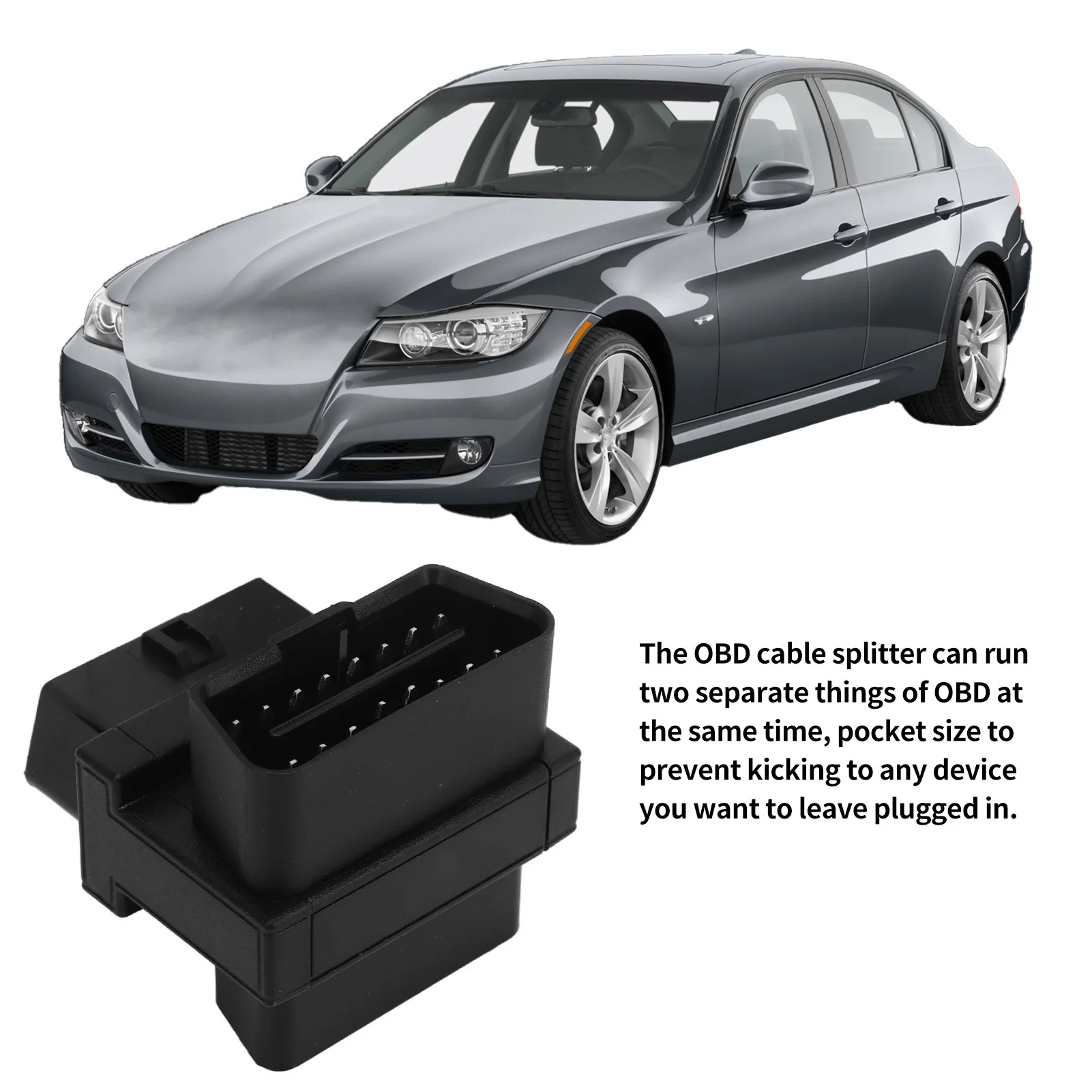 OBD Cable Adapter OBD2 Adapter 16 Pin Male to 2 Female Plug and Play Splitter Connector for Diagnostic Extender