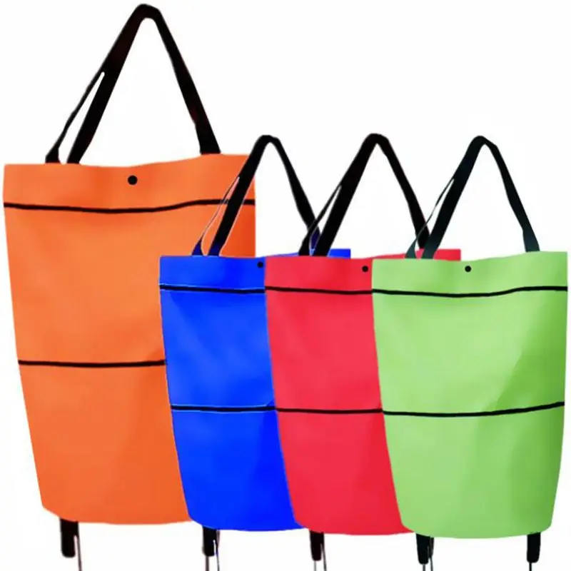 Folding Shopping Pull Cart Trolley With Wheels Supermarket Telescopic Shopping Pocket Storage Bag Trolley Bag Customized Logo