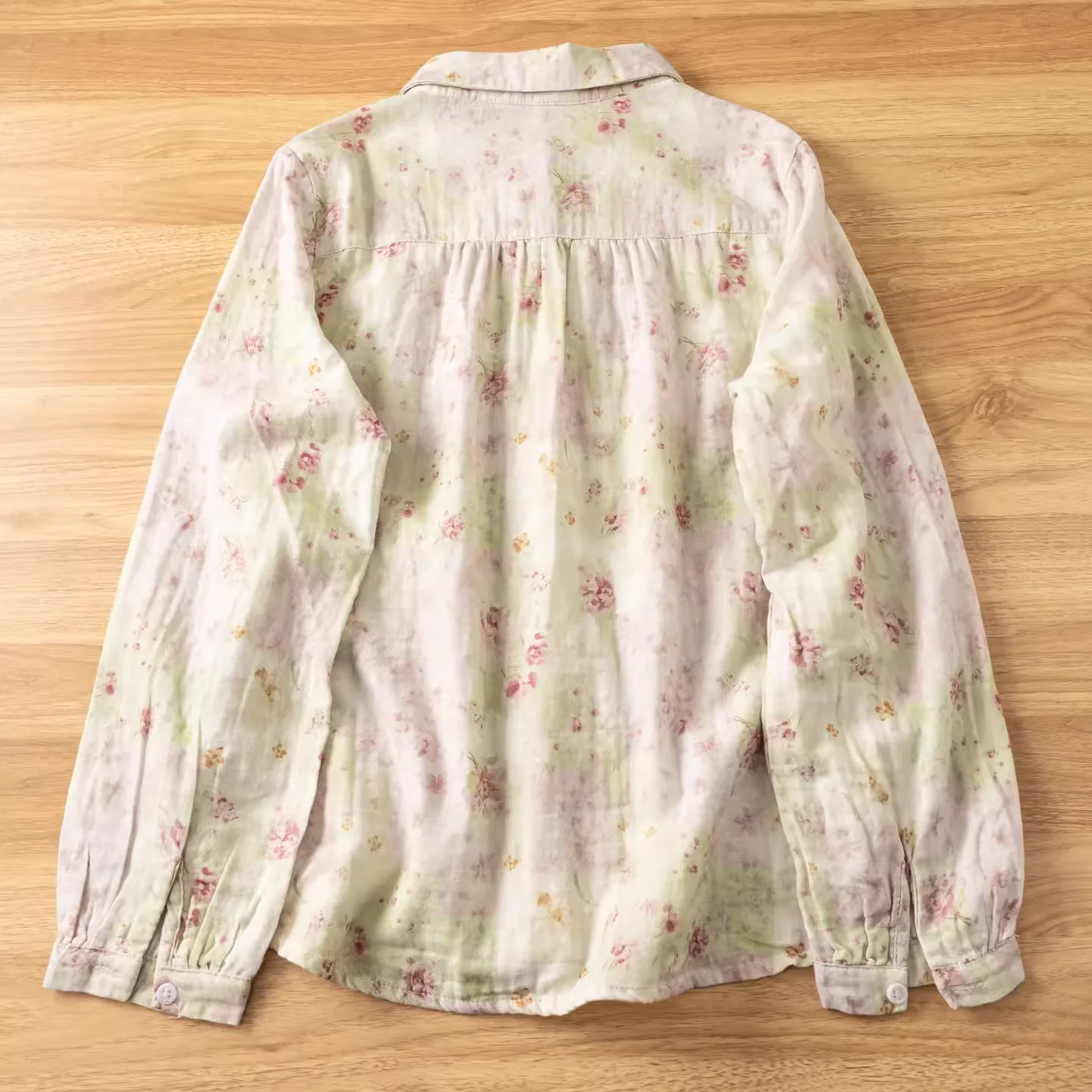 Enianechu Youth women\'s blouses Japanese art style cotton yarn blue green print shirts and blouses for women autumn ladies tops