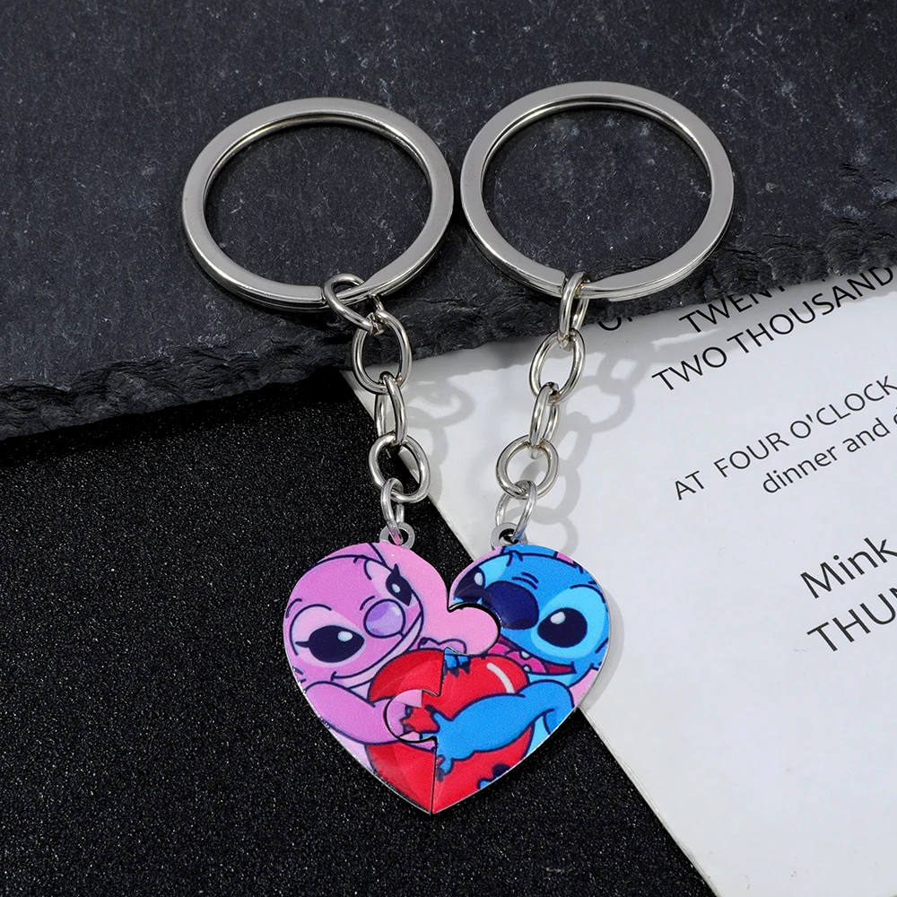 

1pair Stitch Angel Jigsaw Puzzle Keychains Heart Shaped Best Friend Keyring Stainless Steel Bridesmaid BFF Gift Friendship