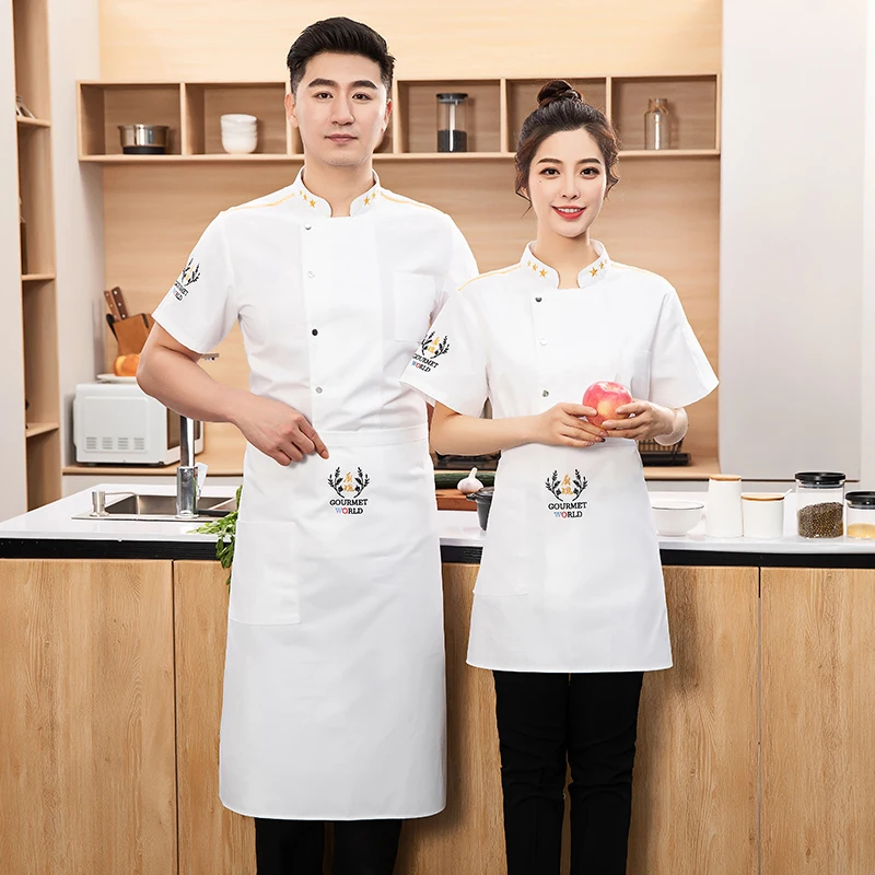 Summer Advanced Chef Overalls Men's Short Sleeve Ice Silk Breathable Thin Restaurant Restaurant Rear Kitchen Dining Clothing Wom