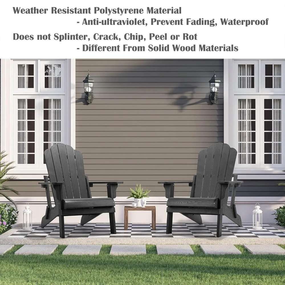 Folding Adirondack Chairs Set of 4, Outdoor Patio Weather Resistant Chair, Imitation Wood Stripes, Easy to Fold Move & Maintain