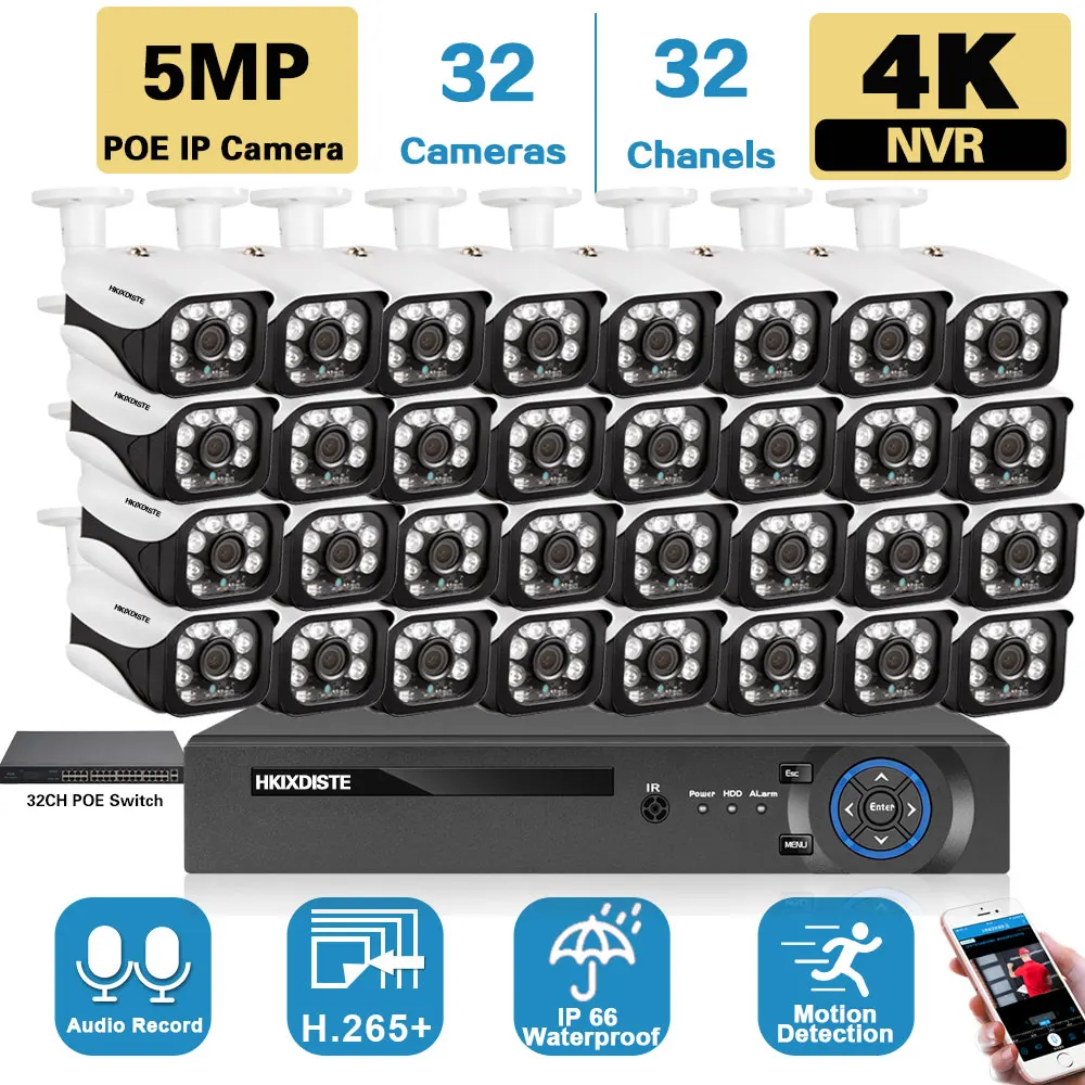 POE CCTV Camera System Set 32CH 4K NVR Kit Outdoor Waterprood 5MP POE IP Security Camera System XMEYE Video Surveillance Kit P2P