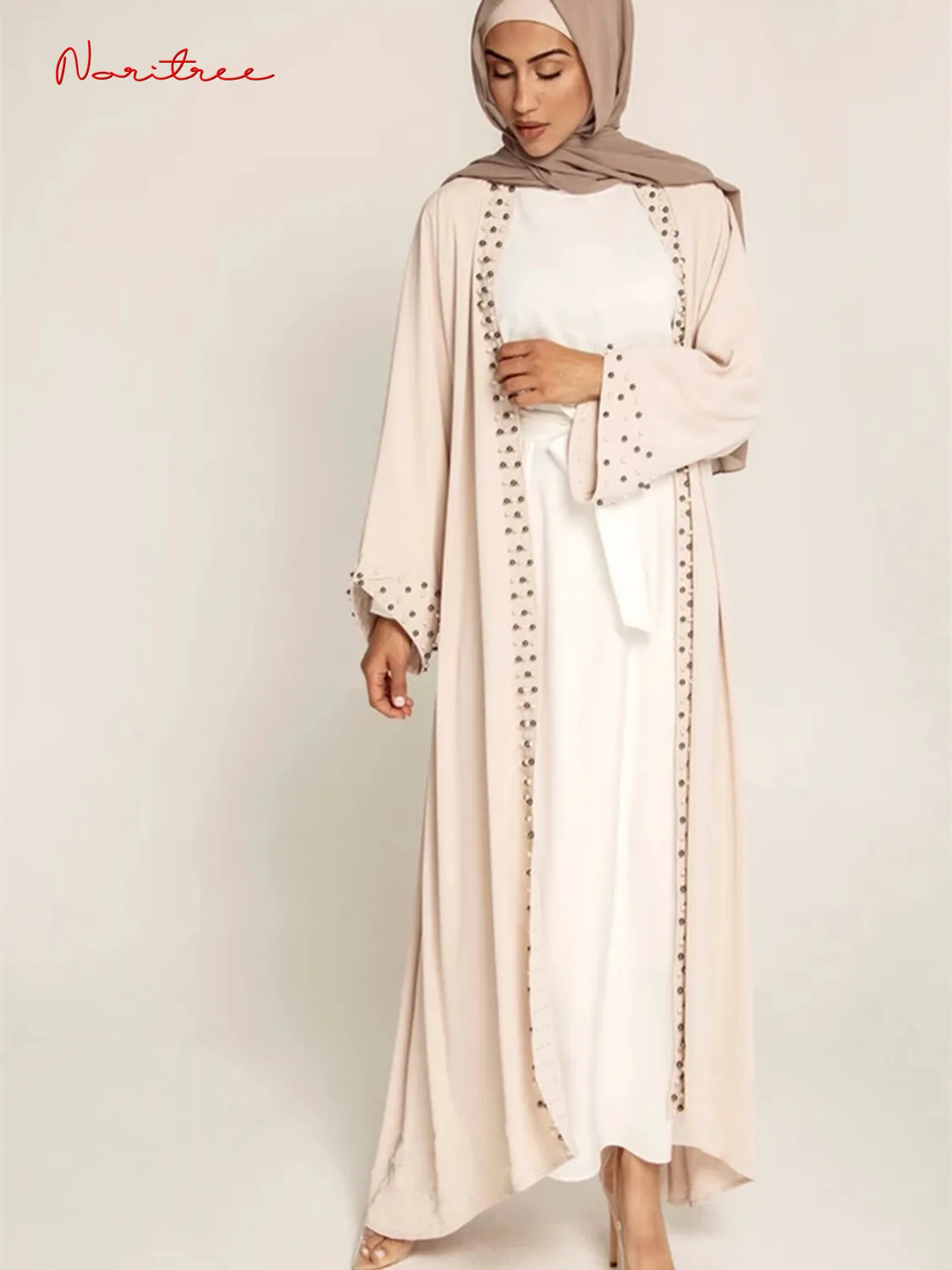 Hot Sell Satin muslim Dress diamond beading Smooth Silky Elegant Long Dresses Muslim Women Modest Wear Clothing EID robes F1975