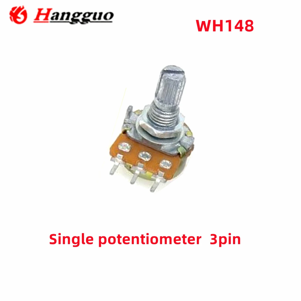 5PCS WH148 Single 3-pin B1K 2K5K10K20K 50K 100K 250K 500K 1M Handle 15MM 20MM Ohm linear taper rotating potentiometer resistor