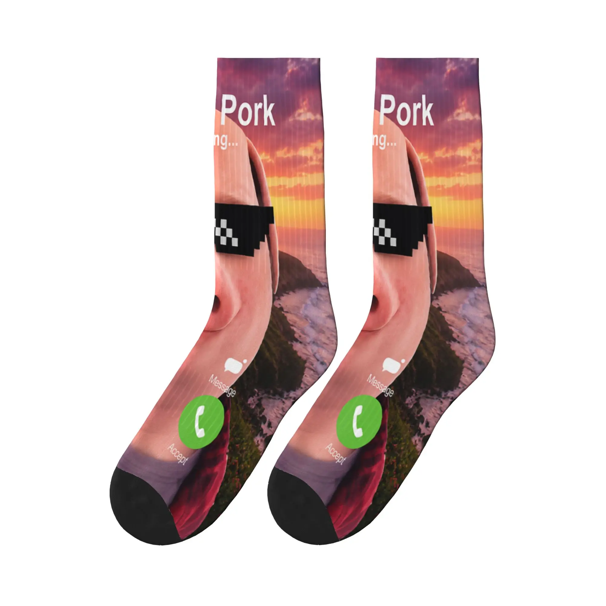 Unisex Men Socks John Pork Calling Decline Accept Incoming Call John Pork Stockings Socks Winter Casual Graphic Outdoor Socks