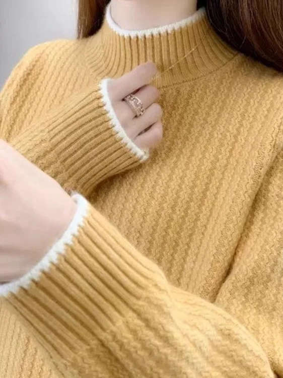 

Свитер Thiened Fce осенне-зимний, унисекс, свободного кроя, с высоким воротником, вязаный, мягкий, удобный, для повседневной носки, длинный...