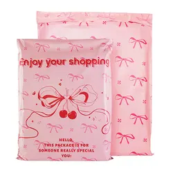 50Pcs Pink Express Envelope Clothing Packing Shoe Bag Cute Bow Knot Printed Envelopes Self Adhesive Courier Pouch Mailing Bags