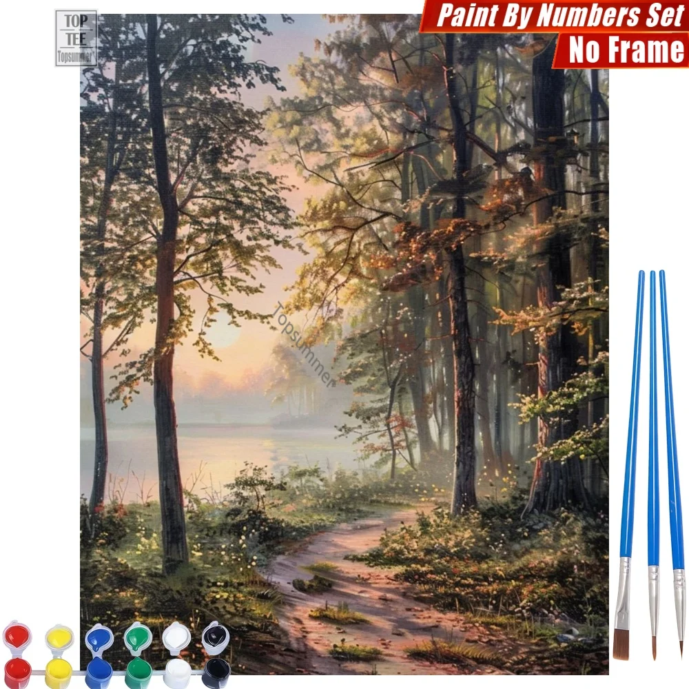 

Набор для рисования маслом «Серенёзкий лесной путь» - Абстрактная картина с озером и эффектом солнечного света, подарок на День Благодарения для бабушки