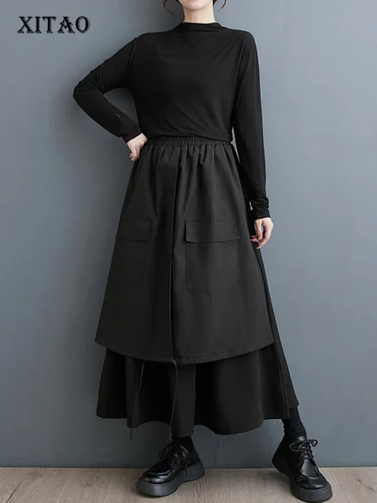 

XITAO Irregular Patchwork Skirt Casual Fashion Personality Women Loose Simplicity Black Street Trendy All-match Skirt DMJ3717