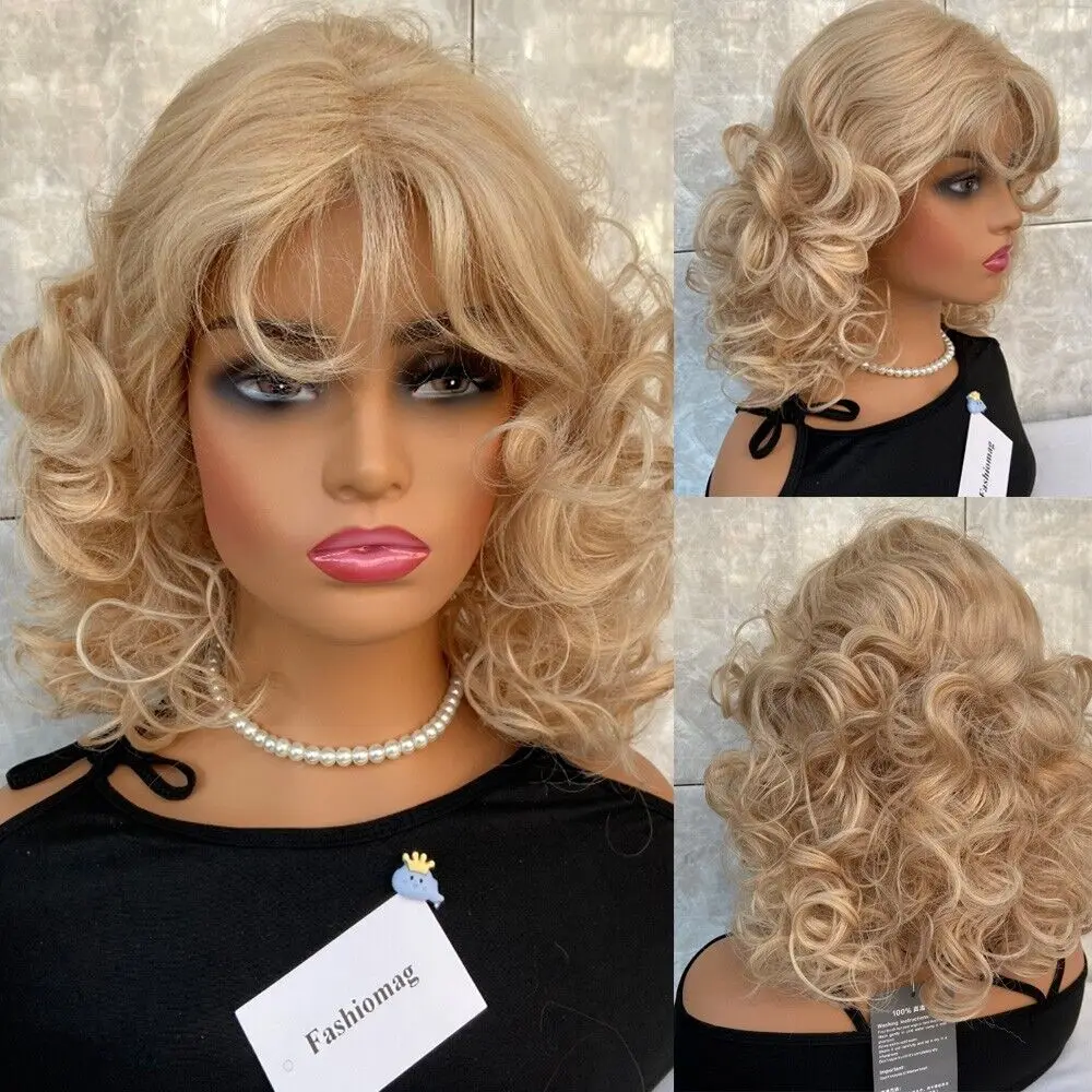 Dolly Parton Out Layer Cut Fluffy Wavy Human Hair Blend Women Soft  Wigs