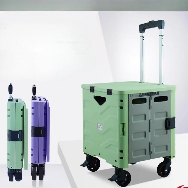 Foldable Utility Cart with Lid, All-in-One Pull Wagon, Portable Camping Hauler, Heavy Duty Grocery Trolley